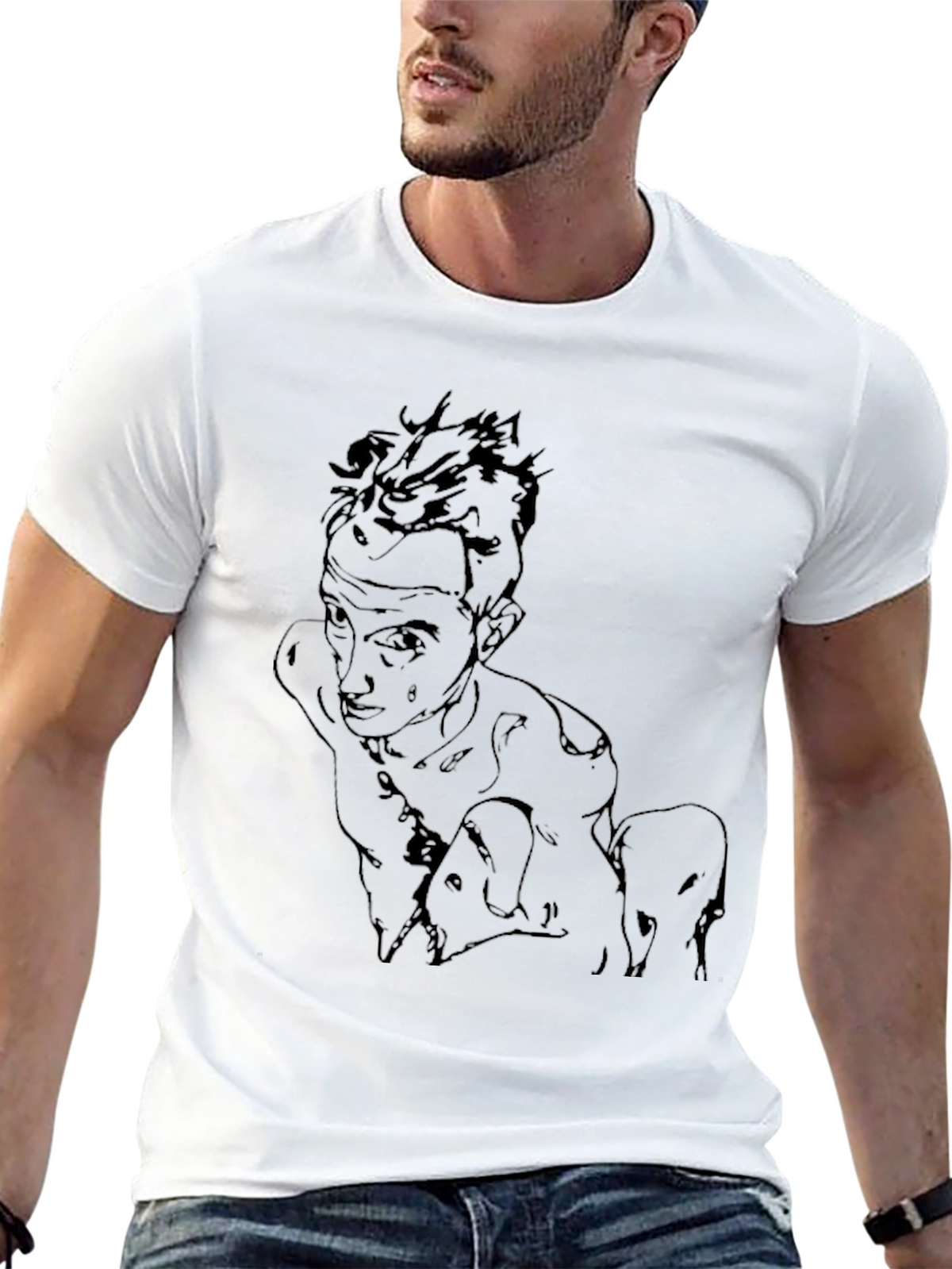 Abstract Sketch Graphic Tee - Black Cotton Casual Wear