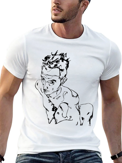 Abstract Sketch Graphic Tee - Black Cotton Casual Wear