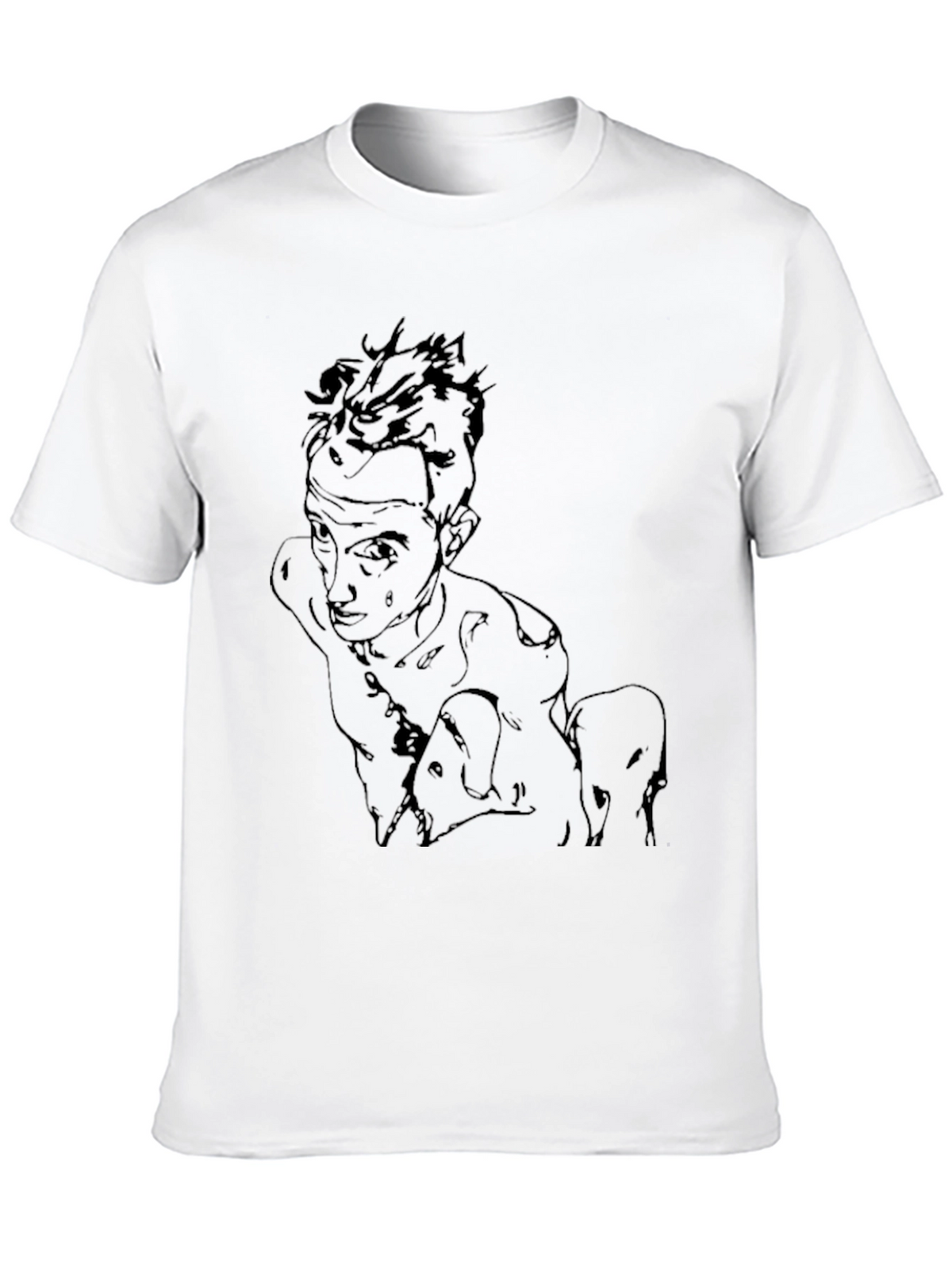 Abstract Sketch Graphic Tee - Black Cotton Casual Wear