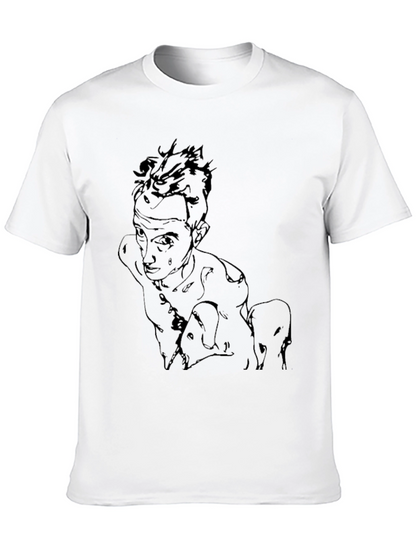 Abstract Sketch Graphic Tee - Black Cotton Casual Wear