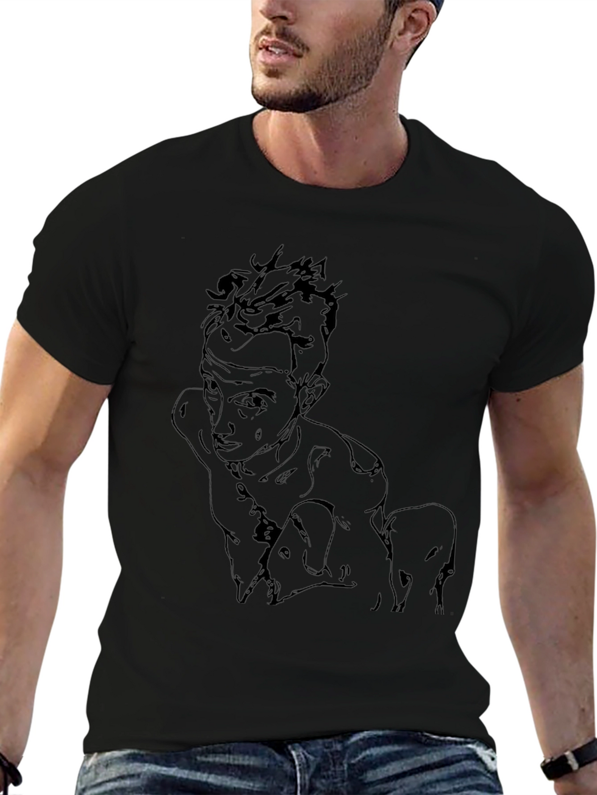 Abstract Sketch Graphic Tee - Black Cotton Casual Wear