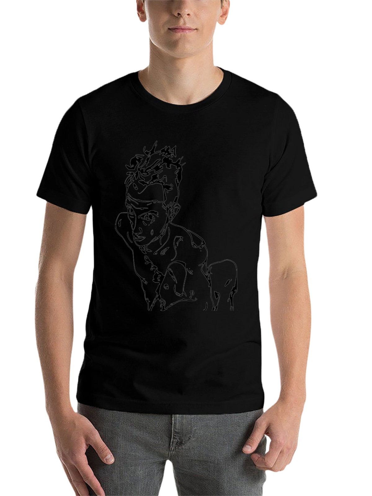 Abstract Sketch Graphic Tee - Black Cotton Casual Wear
