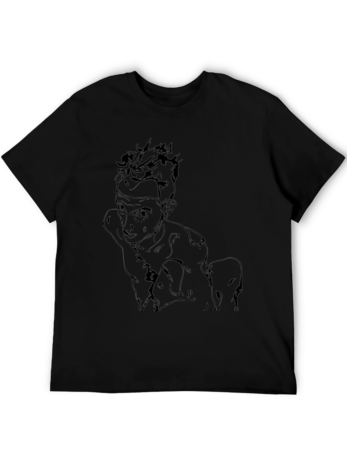Abstract Sketch Graphic Tee - Black Cotton Casual Wear