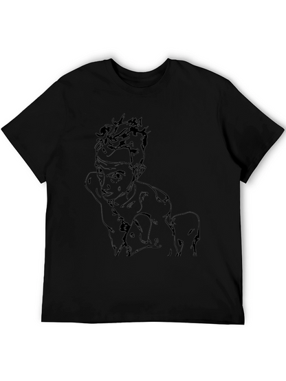 Abstract Sketch Graphic Tee - Black Cotton Casual Wear
