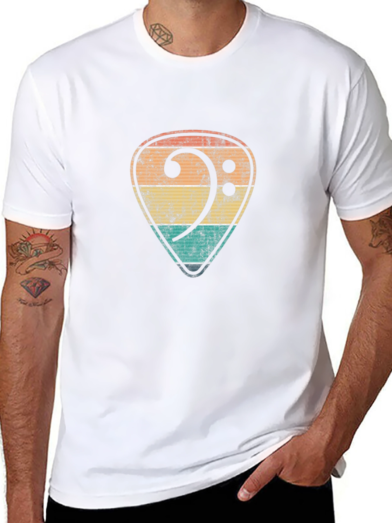 Retro Bass Clef Guitar Pick T-Shirt