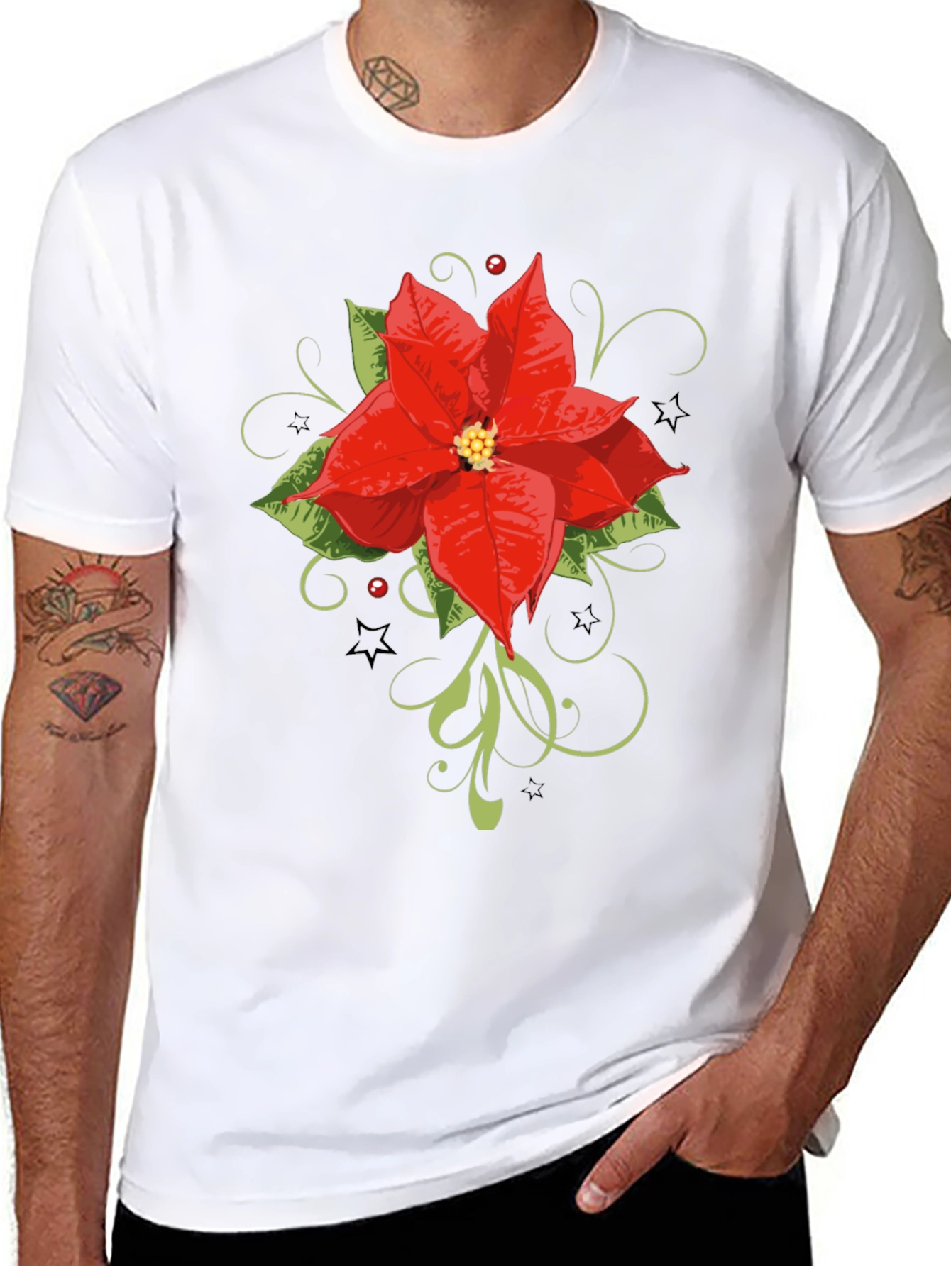 Festive Poinsettia Graphic Tee - Holiday Style