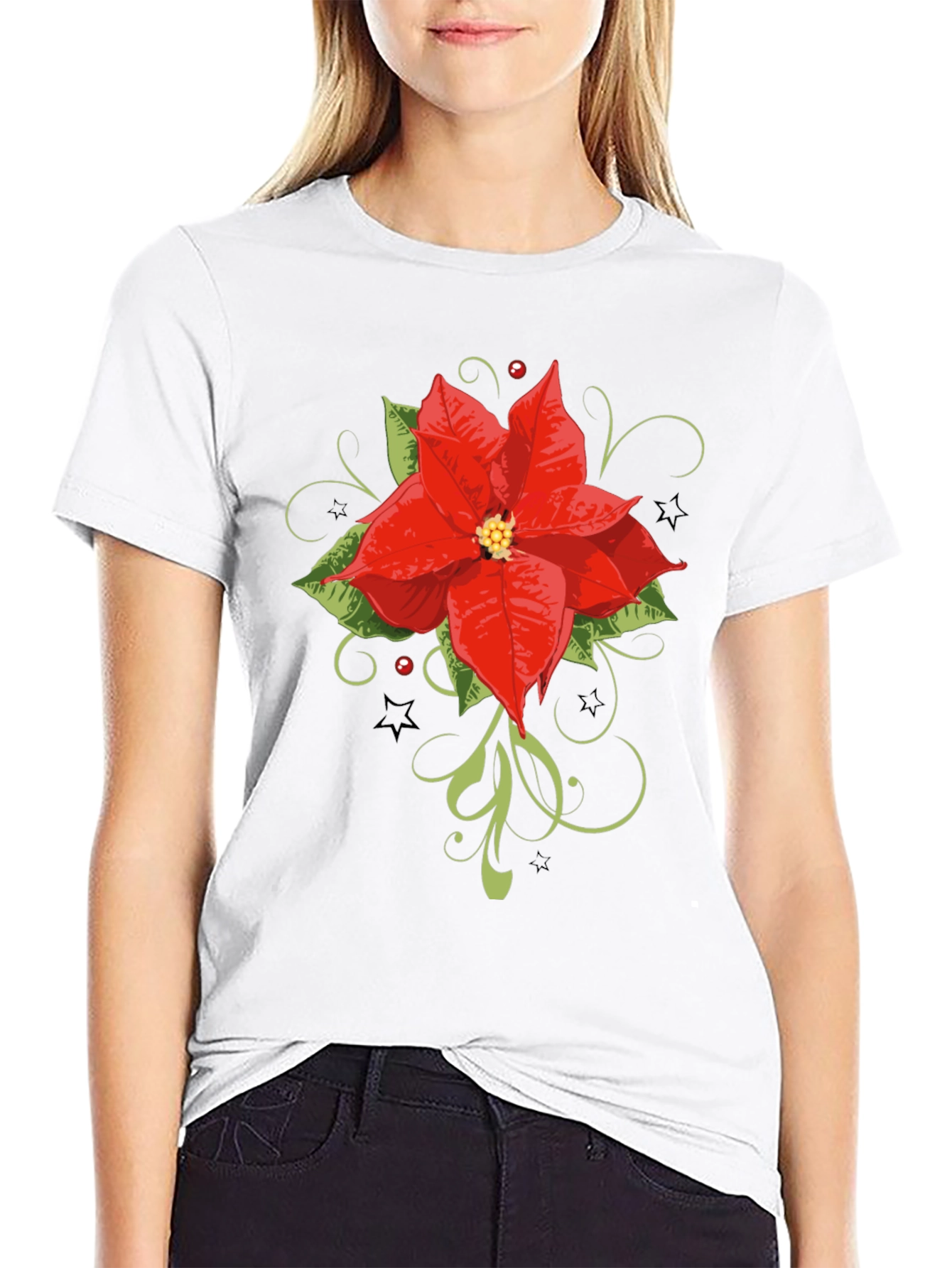 Festive Poinsettia Graphic Tee - Holiday Style