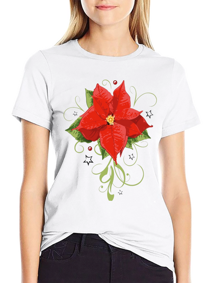 Festive Poinsettia Graphic Tee - Holiday Style