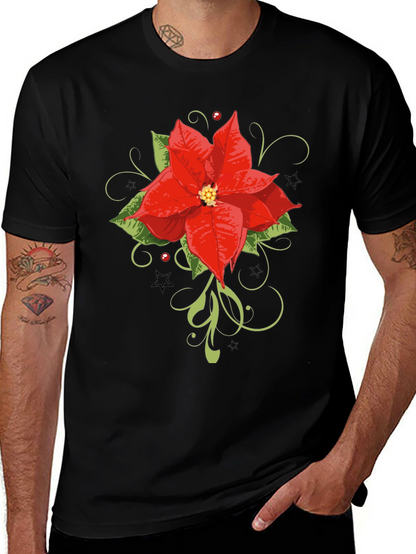 Festive Poinsettia Graphic Tee - Holiday Style