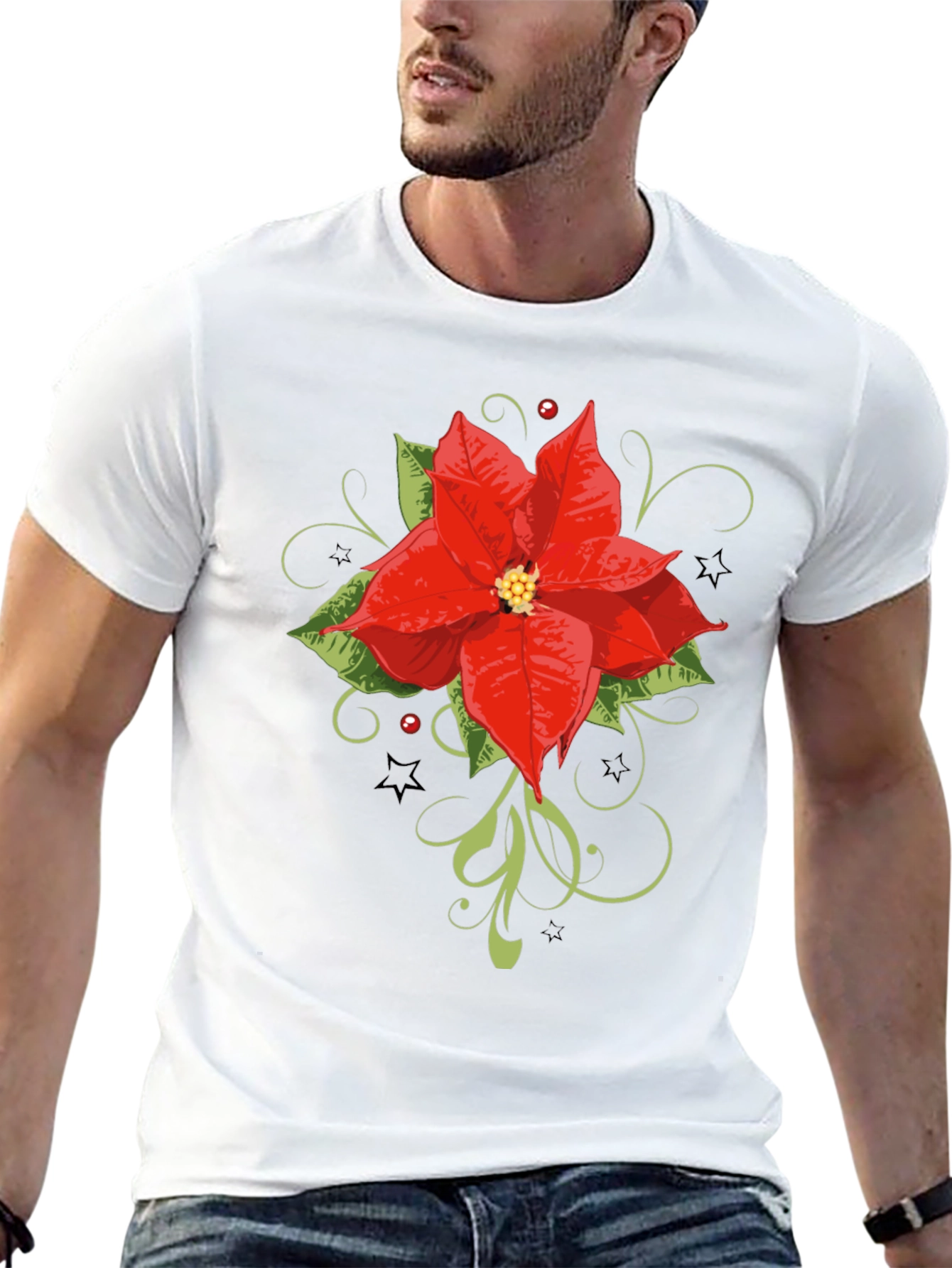 Festive Poinsettia Graphic Tee - Holiday Style