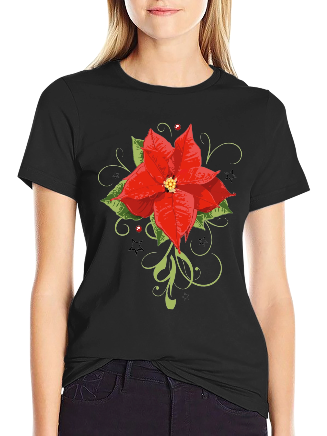 Festive Poinsettia Graphic Tee - Holiday Style