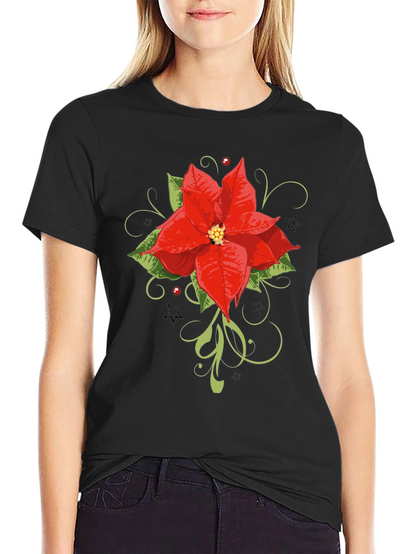 Festive Poinsettia Graphic Tee - Holiday Style