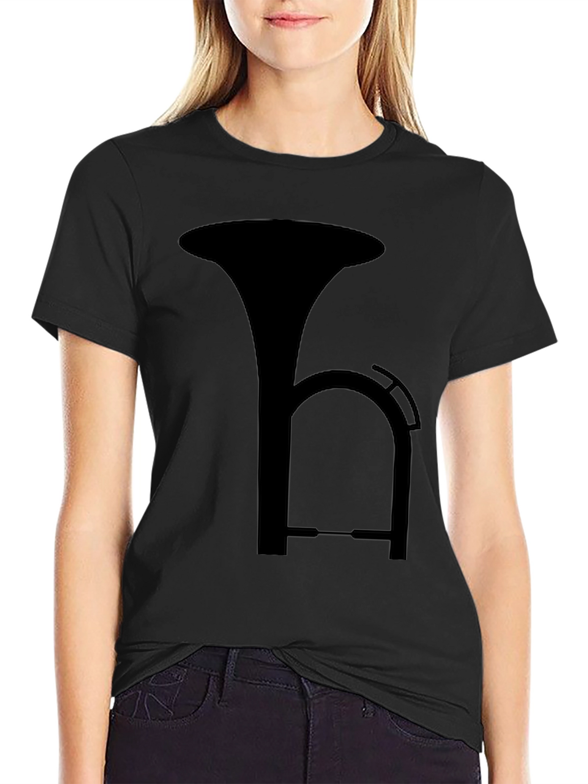 Black T-Shirt with Musical Instrument Design