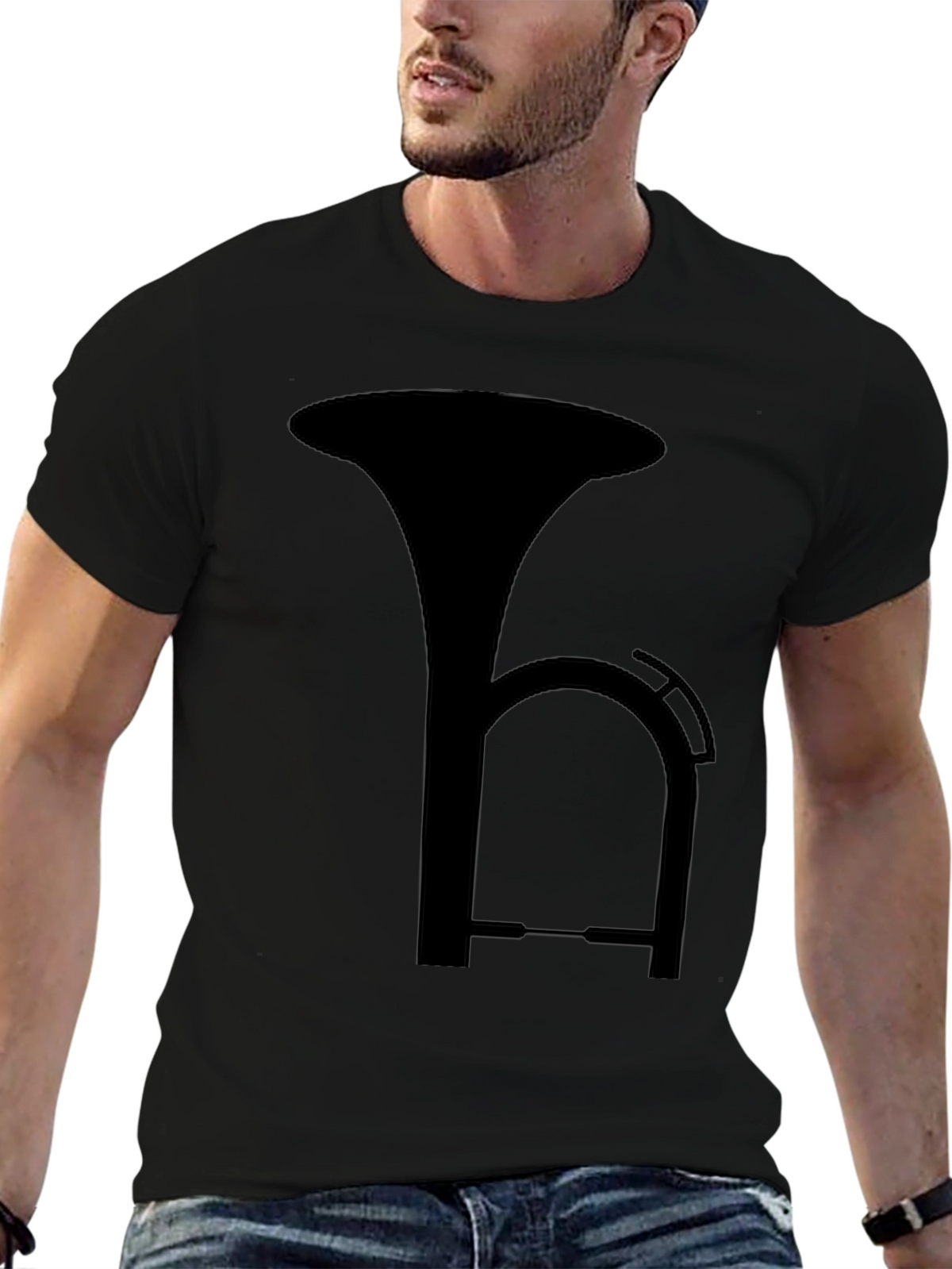 Black T-Shirt with Musical Instrument Design