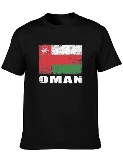 Oman Flag T-Shirt - Distressed Style Black Tee