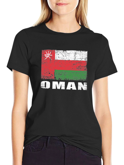 Oman Flag T-Shirt - Distressed Style Black Tee