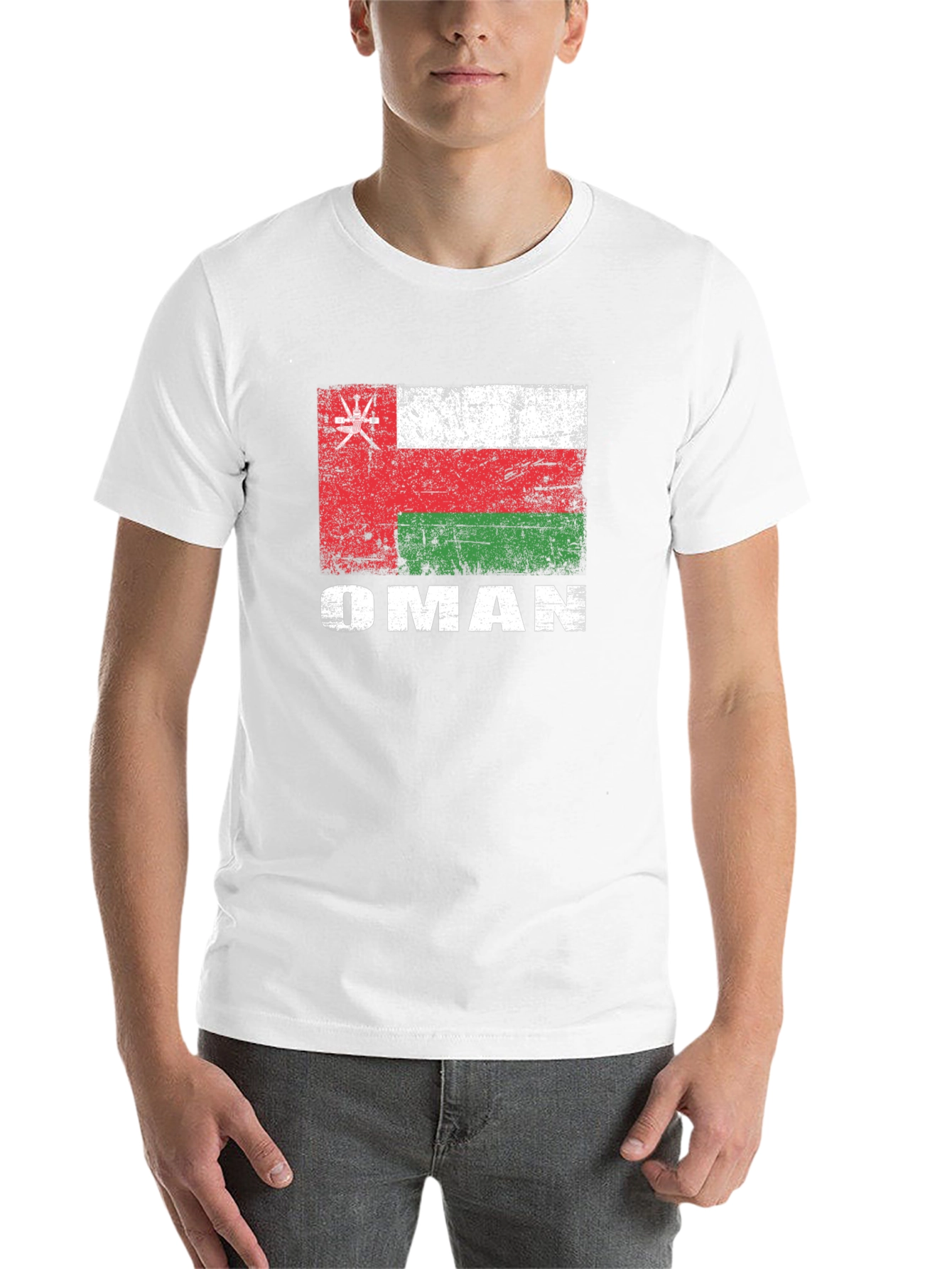 Oman Flag T-Shirt - Distressed Style Black Tee