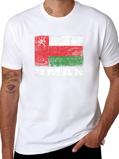 Oman Flag T-Shirt - Distressed Style Black Tee