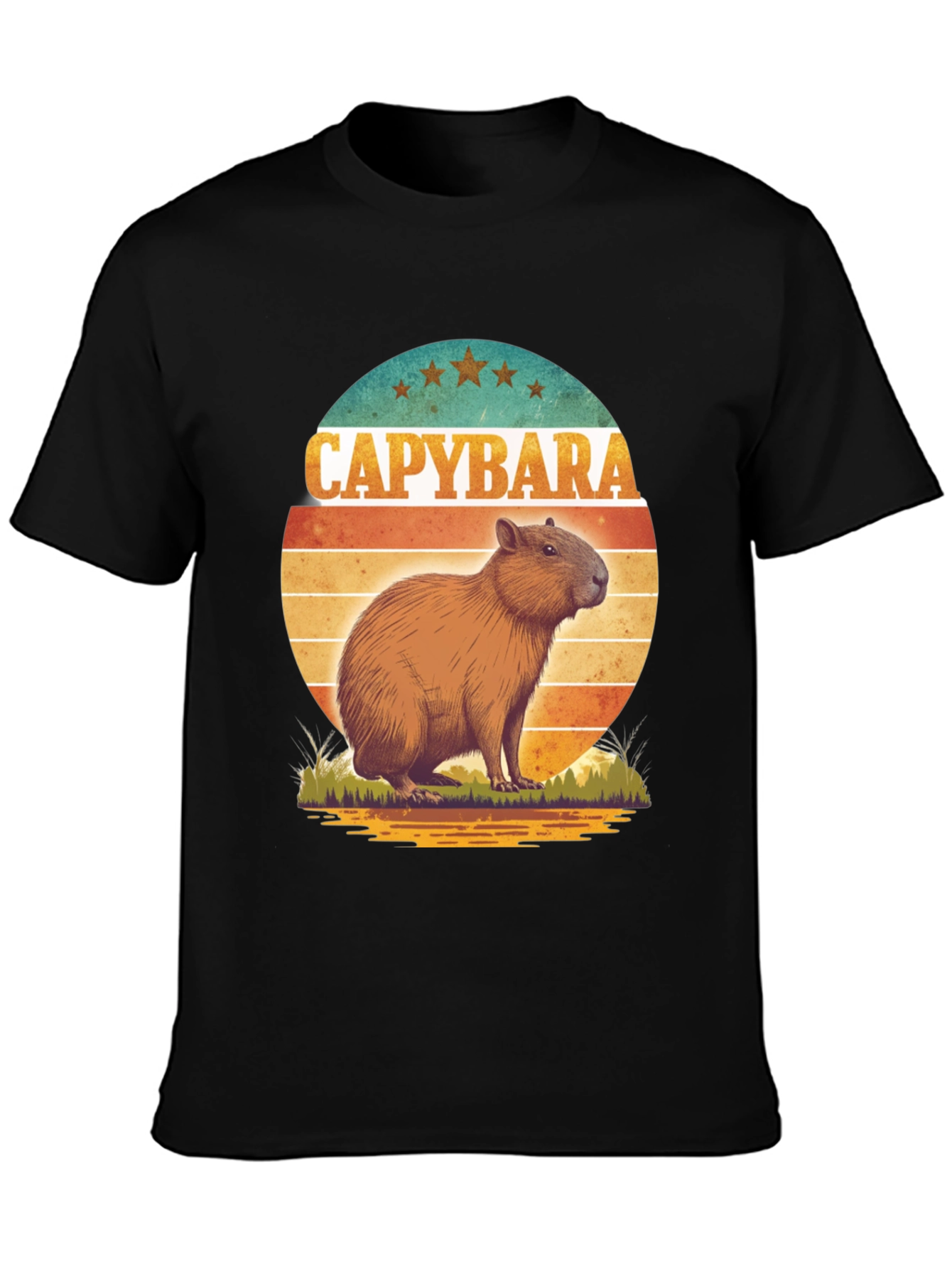Capybara Retro Sunset Graphic Tee