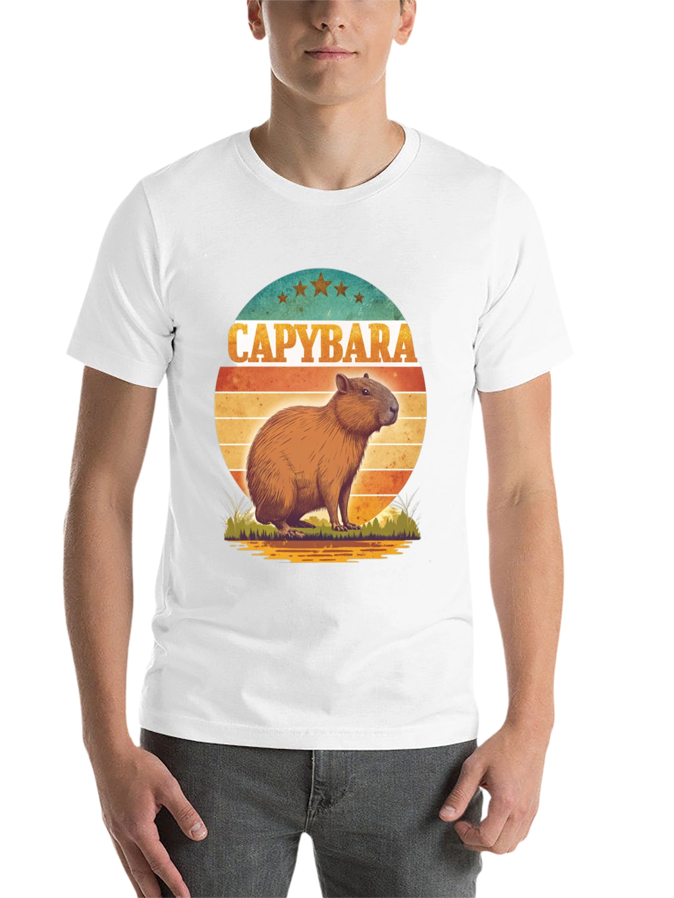Capybara Retro Sunset Graphic Tee