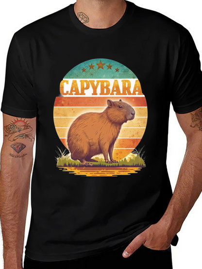 Capybara Retro Sunset Graphic Tee