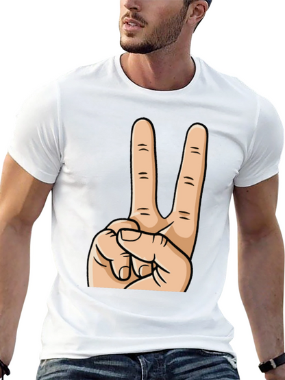 Peace Sign Graphic Tee - Black Cotton Casual Top