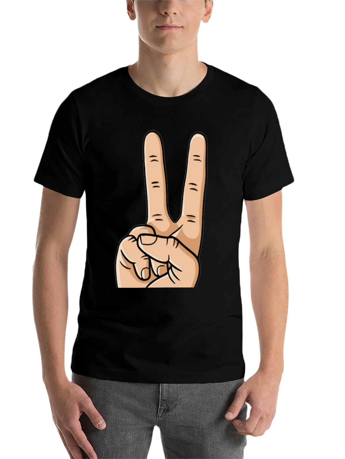 Peace Sign Graphic Tee - Black Cotton Casual Top