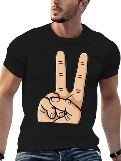 Peace Sign Graphic Tee - Black Cotton Casual Top