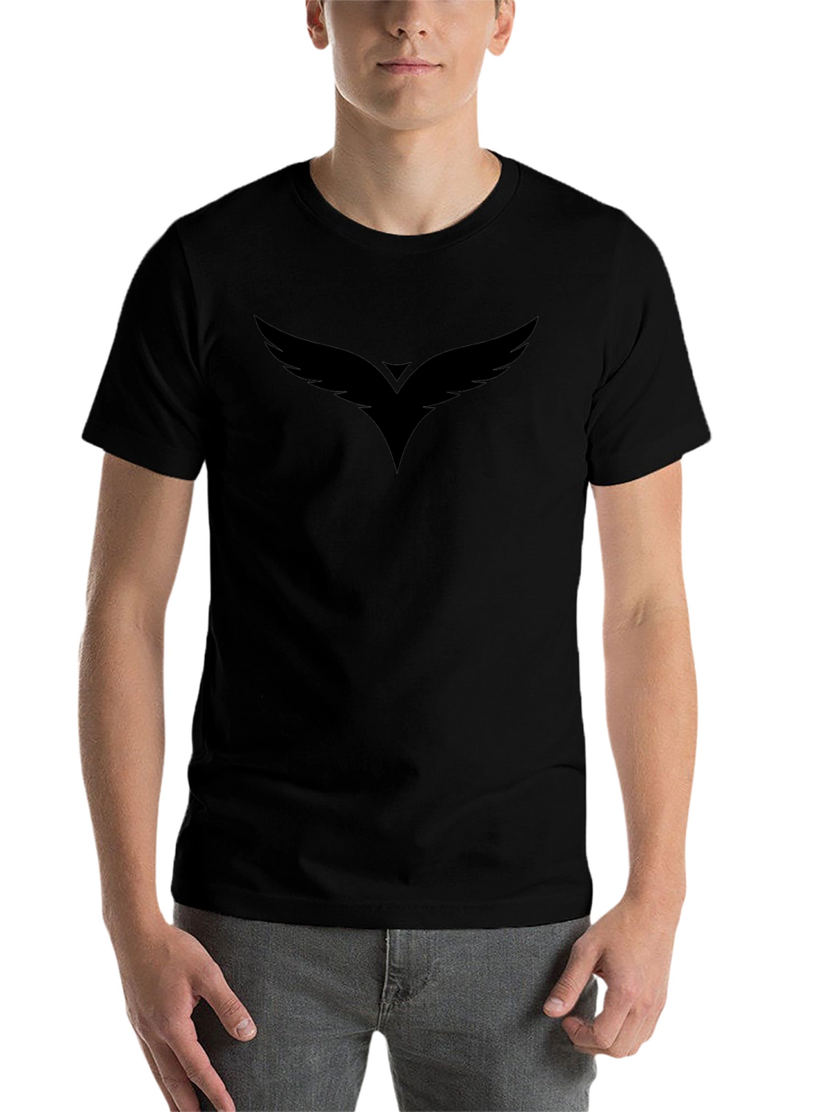 Mens Black Graphic Tee - Winged Design