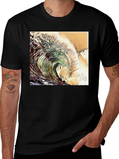Wave Design Black T-Shirt