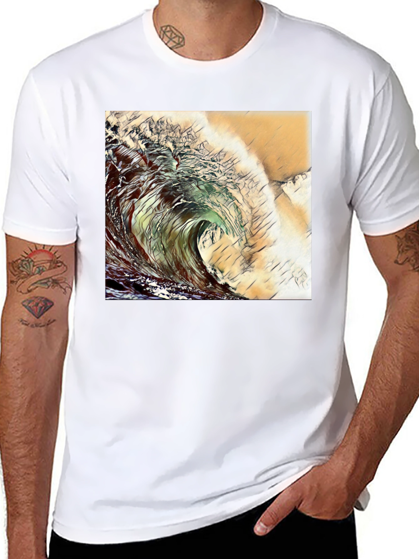 Wave Design Black T-Shirt