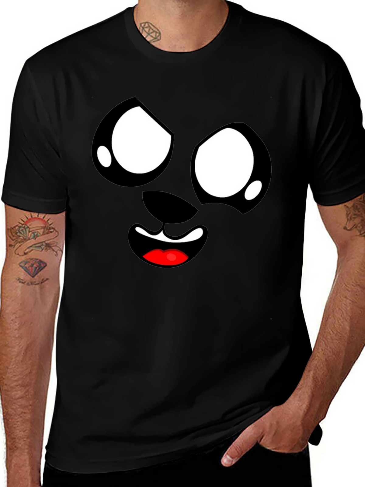 Funny Cartoon Face Graphic Black T-Shirt