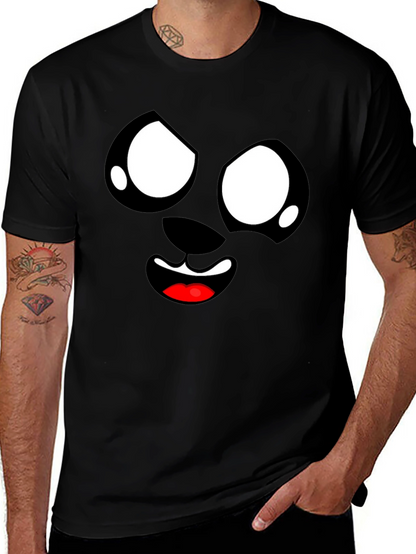 Funny Cartoon Face Graphic Black T-Shirt