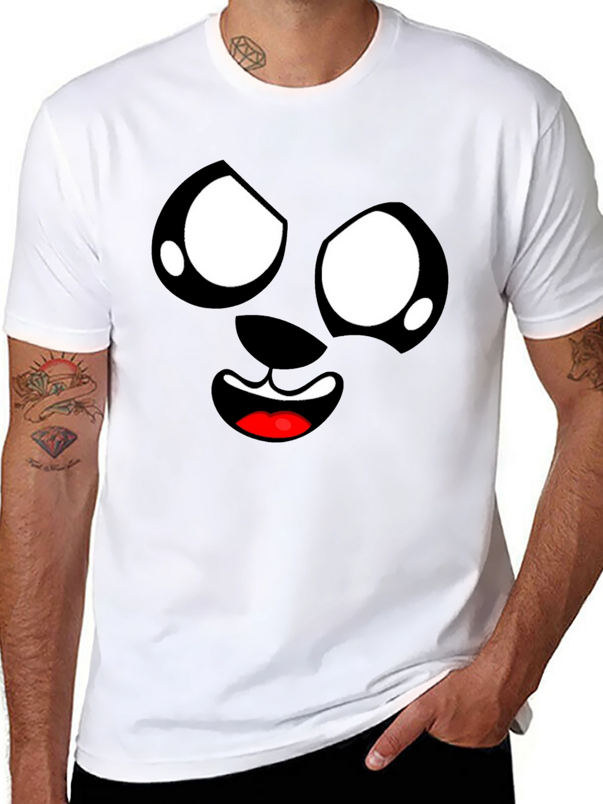 Funny Cartoon Face Graphic Black T-Shirt