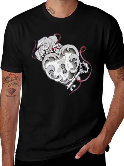 Heart Lock and Key Graphic Tee