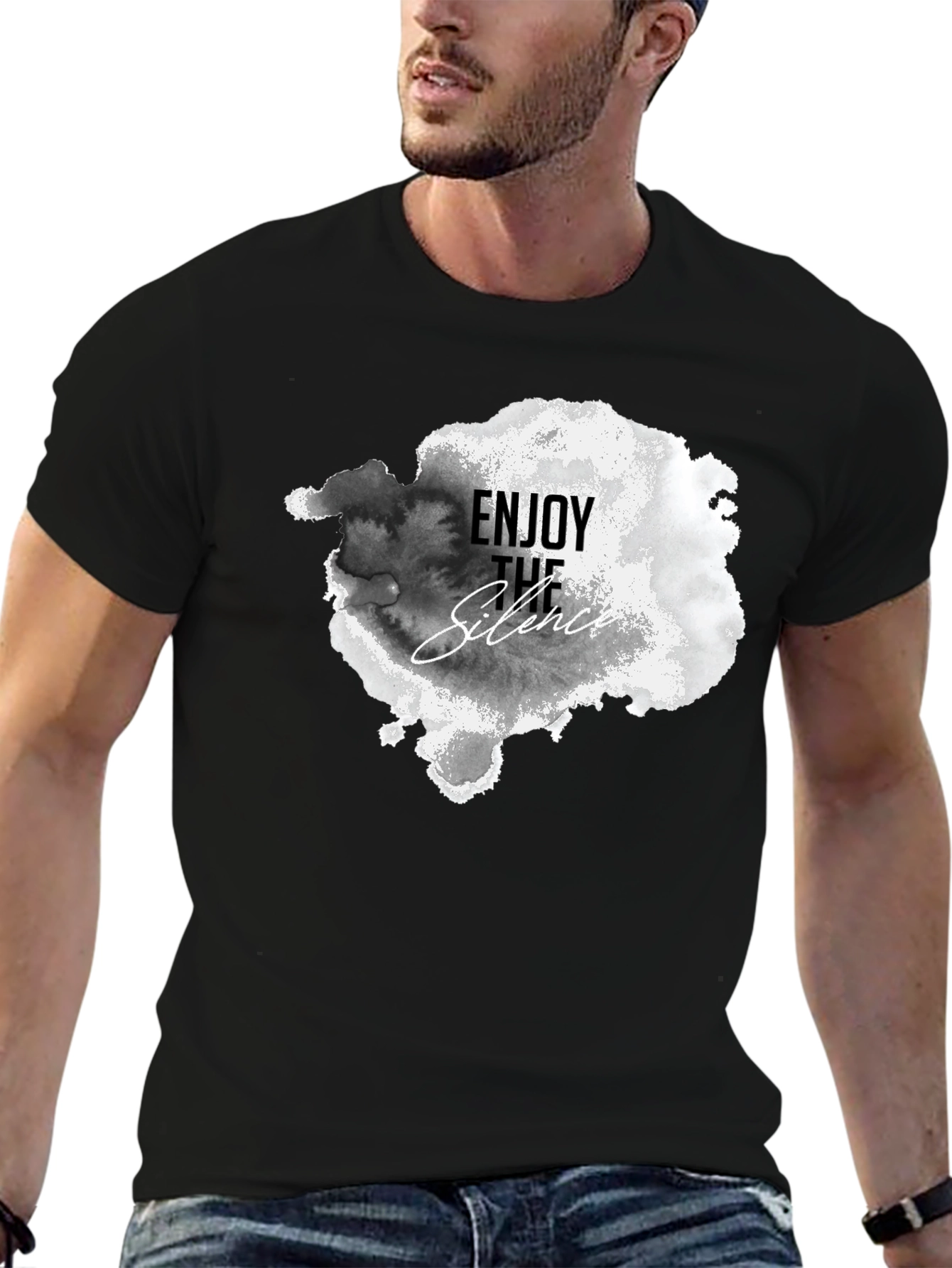 Enjoy The Silence Graphic Tee - Black Cotton T-Shirt