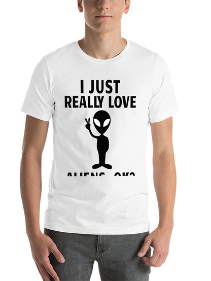 I Just Really Love Aliens Black Graphic Tee