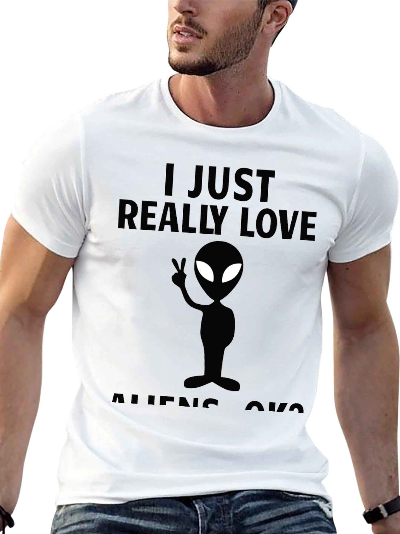 I Just Really Love Aliens Black Graphic Tee