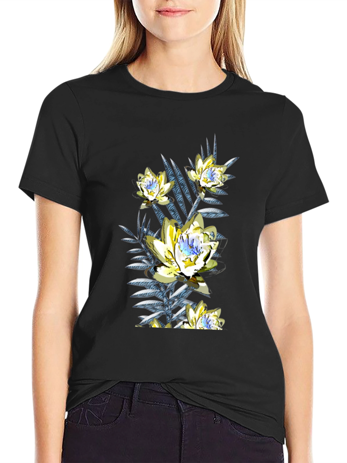 Floral Print Black T-Shirt