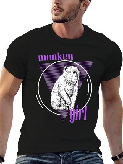 Monkey Girl Graphic Tee - Trendy Black T-Shirt