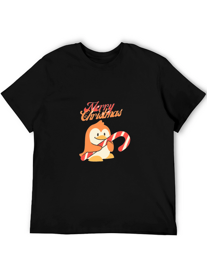 Festive Penguin Merry Christmas Black T-Shirt