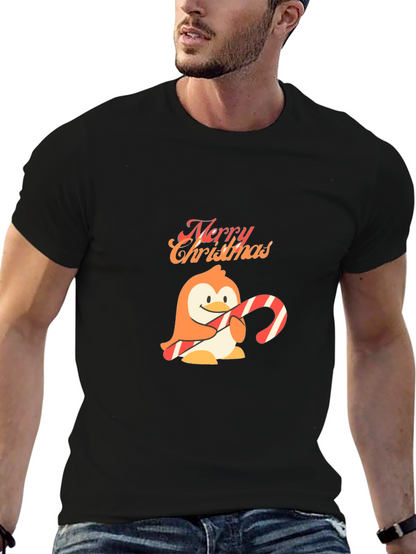 Festive Penguin Merry Christmas Black T-Shirt