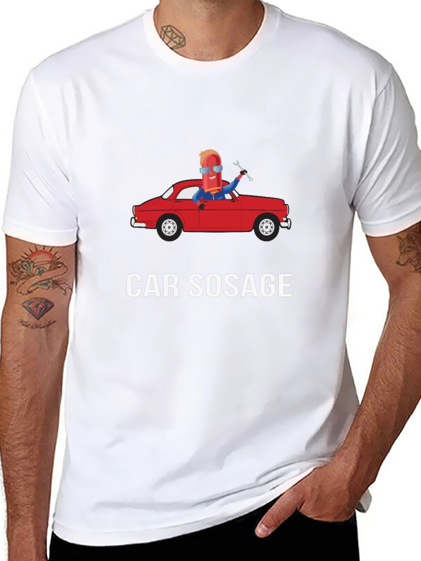 Car Sausage Graphic T-Shirt - Novelty Design