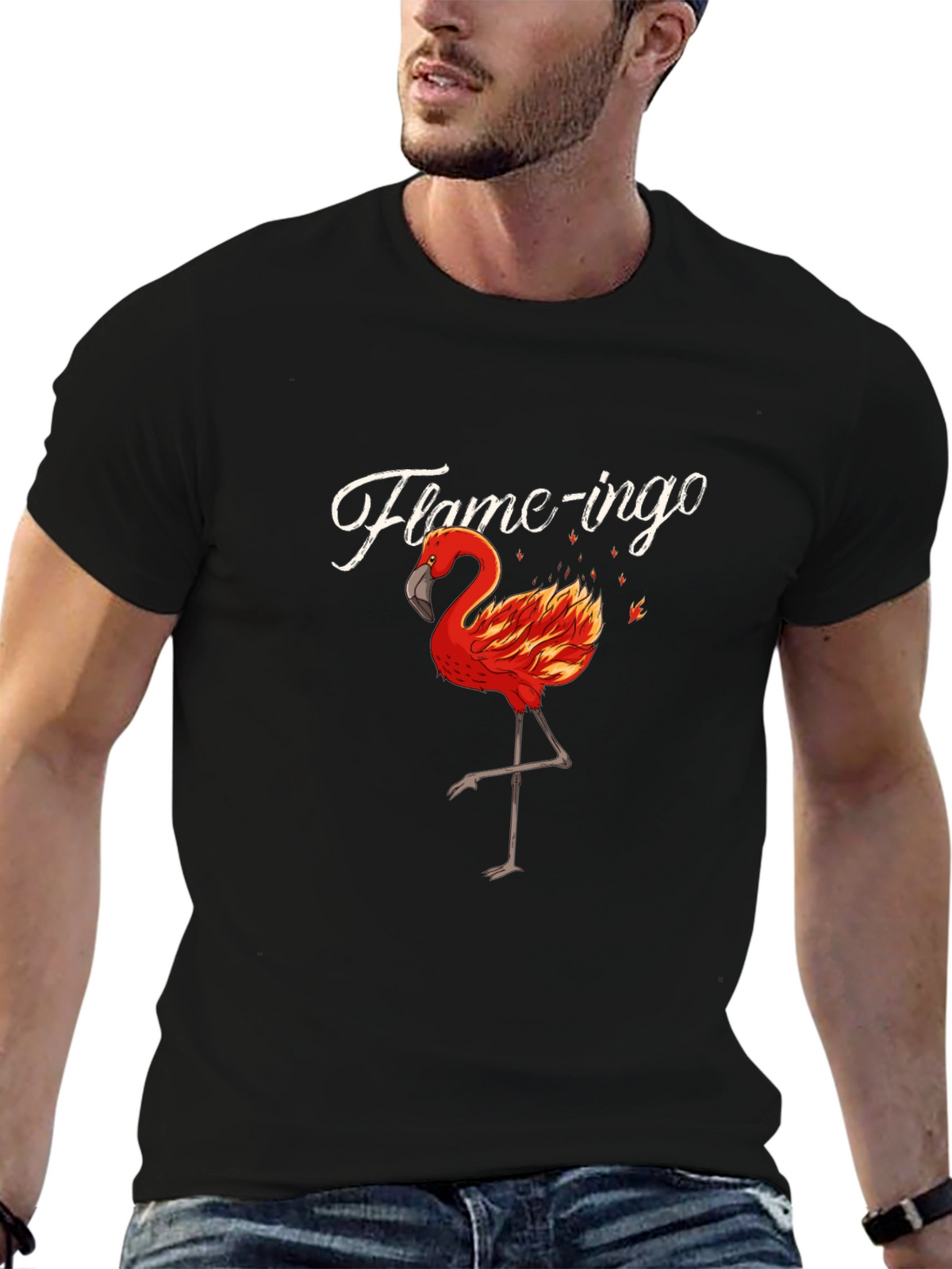 Flame-ingo Black T-Shirt for Men