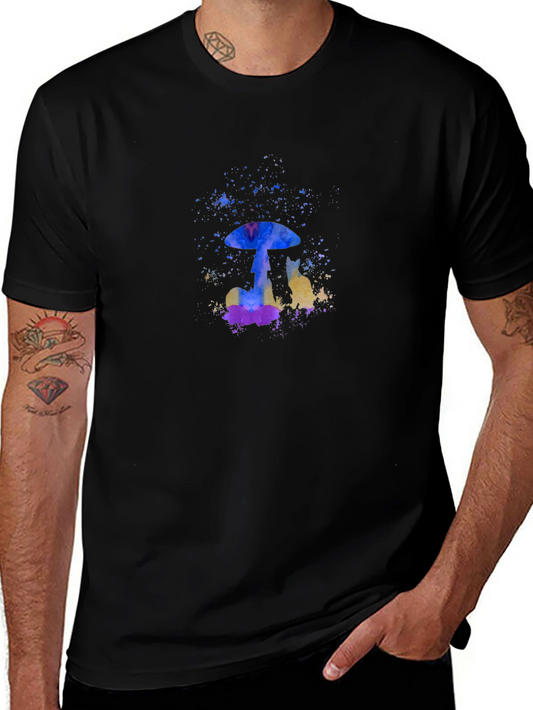 Mushroom Cat Graphic Tee - Unique Watercolor Design