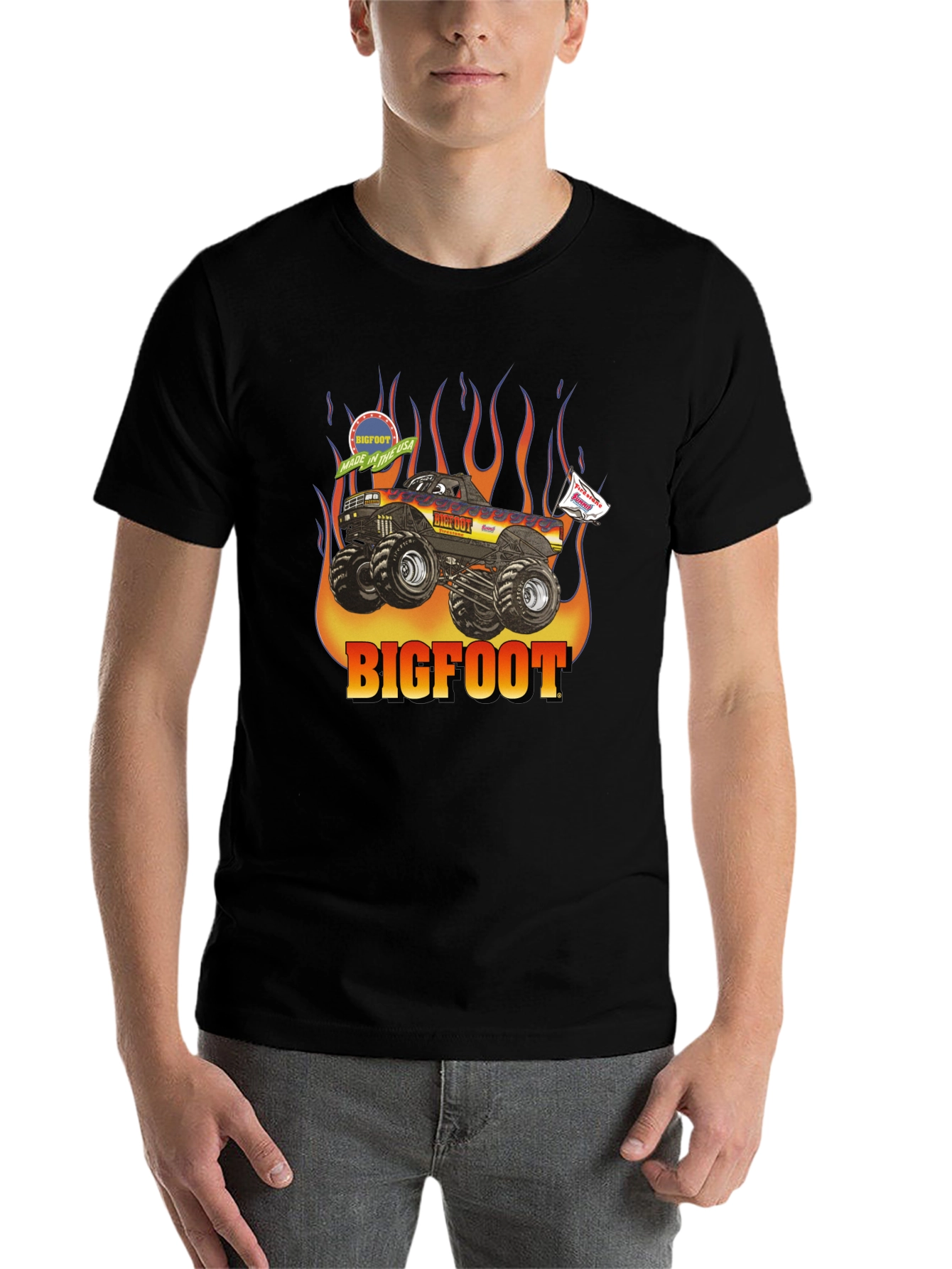 Bigfoot Monster Truck Flames Graphic T-Shirt