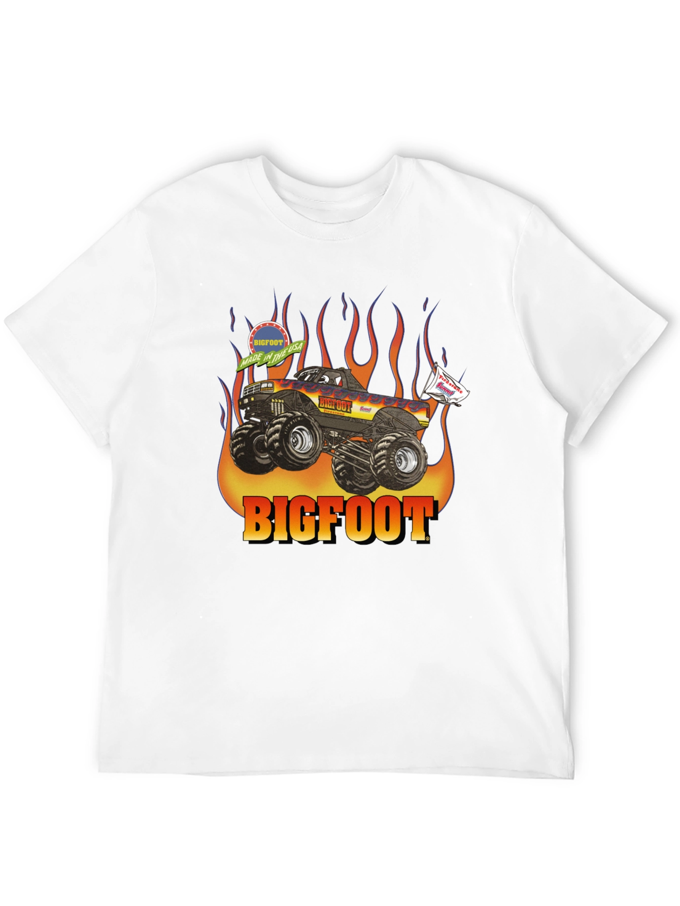 Bigfoot Monster Truck Flames Graphic T-Shirt