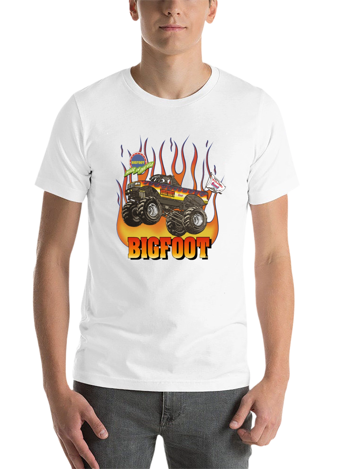 Bigfoot Monster Truck Flames Graphic T-Shirt