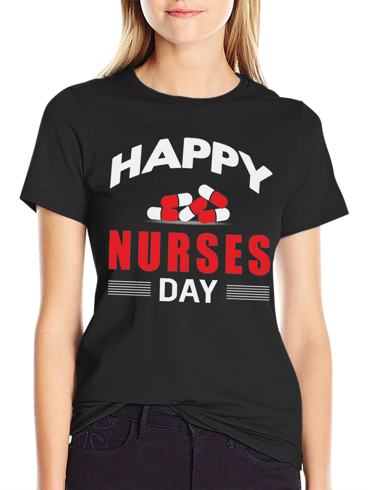 Happy Nurses Day T-Shirt - Pill Design - Black