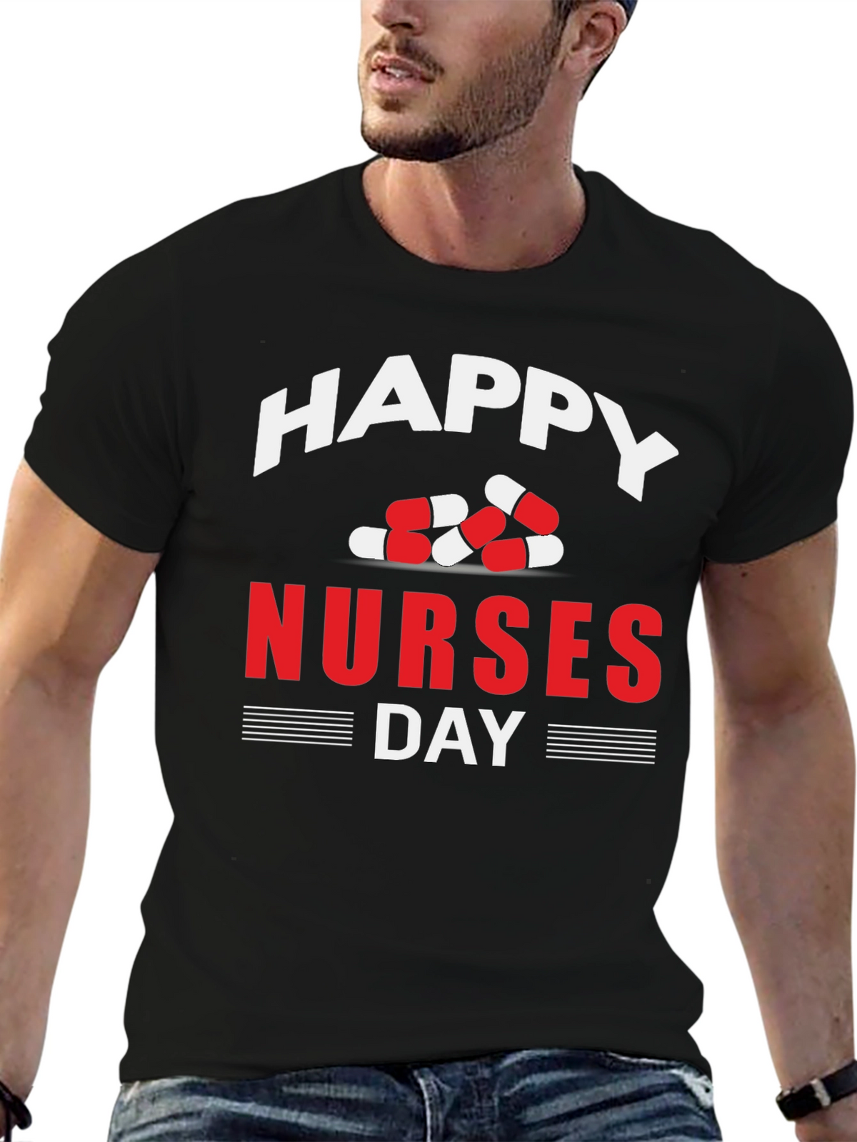 Happy Nurses Day T-Shirt - Pill Design - Black